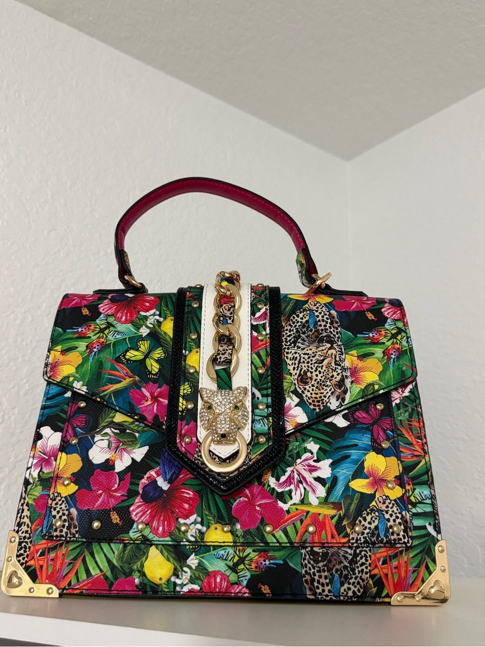 Aldo Floral & Leopard Crossbody Bag in Black, Pink, Green, Yellow